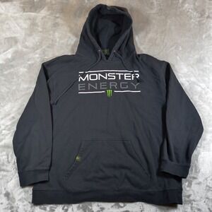 Monster Energy Hoodie Mens Large Black Fleece Pullover Graphic Print